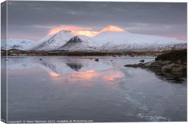 Sunrise over Lochan Nah Achlaise Canvas Print by Peter Paterson
