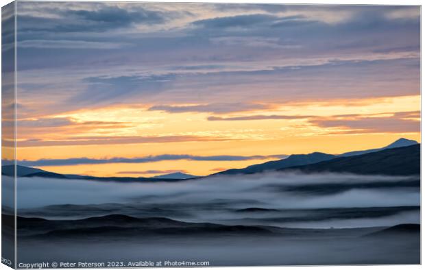 Sunrise over Misty Rannoch Moor Canvas Print by Peter Paterson
