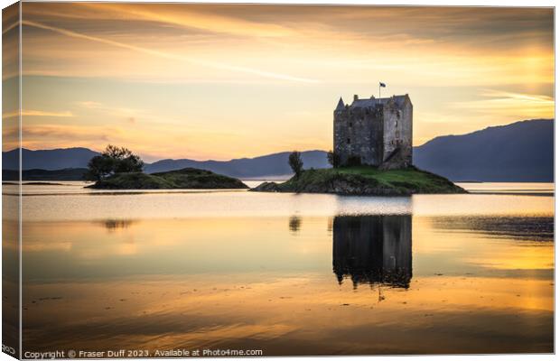 Castle Stalker at Dusk, Loch Laich Reflections Canvas Print by Fraser Duff