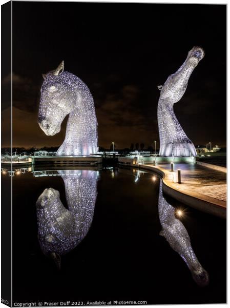 The Kelpies at Night, Falkirk, Scotland Canvas Print by Fraser Duff