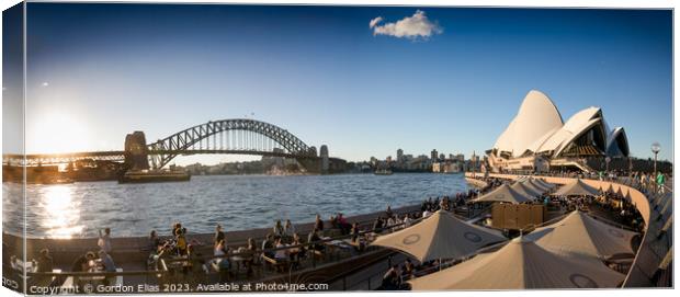 The world famous Sydney Opera House and Harbour Bridge at sunset Canvas Print by Gordon Elias
