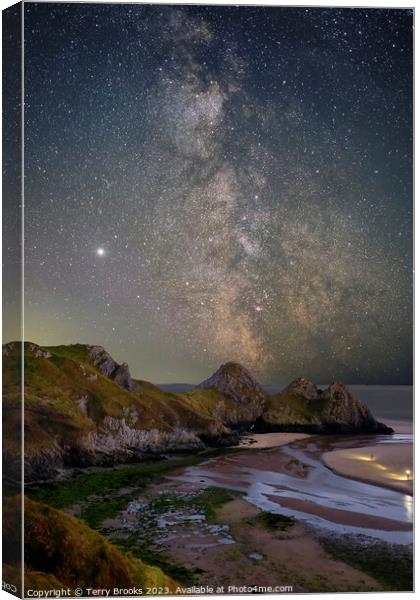 Three Cliffs Bay, Gower, Swansea with the Milky Way Canvas Print by Terry Brooks