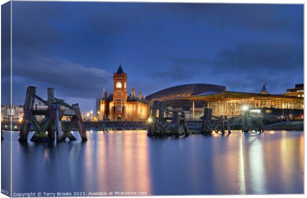 Cardiff Bay and Marina ft the Pierhead Building the Sennedd and Millenium Centre Canvas Print by Terry Brooks