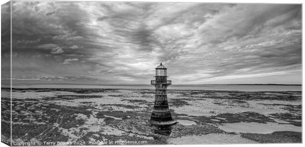 Whiteford Lighthouse Dramatic Black and White Canvas Print by Terry Brooks