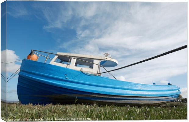 Old Blue Boat Penclawdd Gower Canvas Print by Terry Brooks