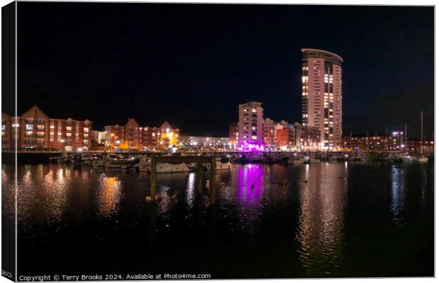 Swansea Marina at Night Canvas Print by Terry Brooks