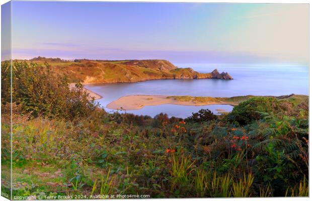 Three Cliffs Bay the Gower Wales Canvas Print by Terry Brooks