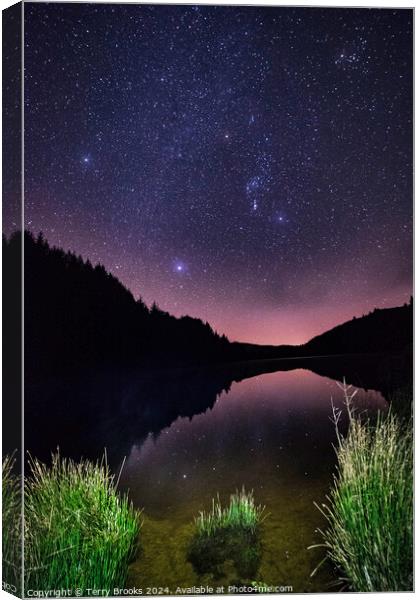 Llyn Brianne and Orion Celestial Reflections Canvas Print by Terry Brooks