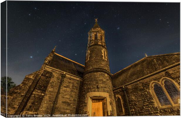 St David's Church, Ystalyfera with a Starry Sky Above Canvas Print by Terry Brooks