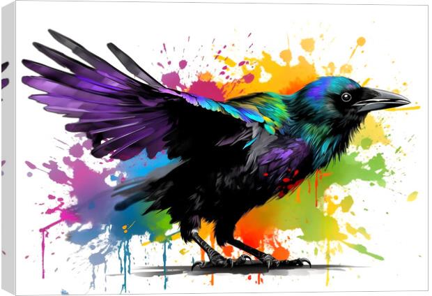 AI Colour Splash Crow Canvas Print by Craig Doogan Digital Art