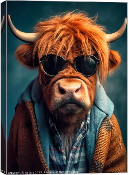 Hipster Highland Cow 2 Canvas Print by Craig Doogan Digital Art