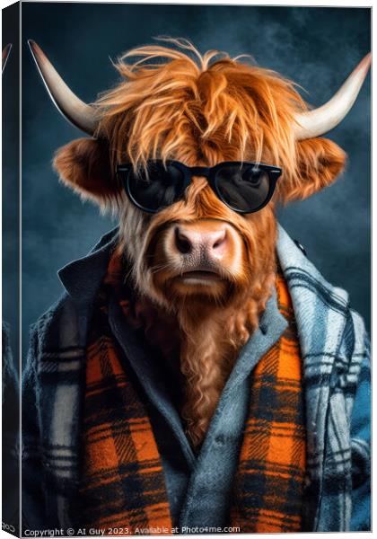 Hipster Highland Cow 3 Canvas Print by Craig Doogan Digital Art