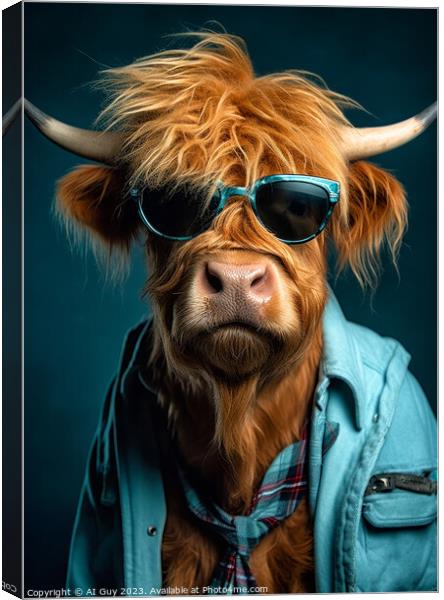Hipster Highland Cow 4 Canvas Print by Craig Doogan Digital Art