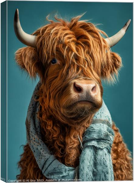 Hipster Highland Cow 7 Canvas Print by Craig Doogan Digital Art