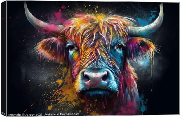 Highland Cow Colour Splash Canvas Print by Craig Doogan Digital Art