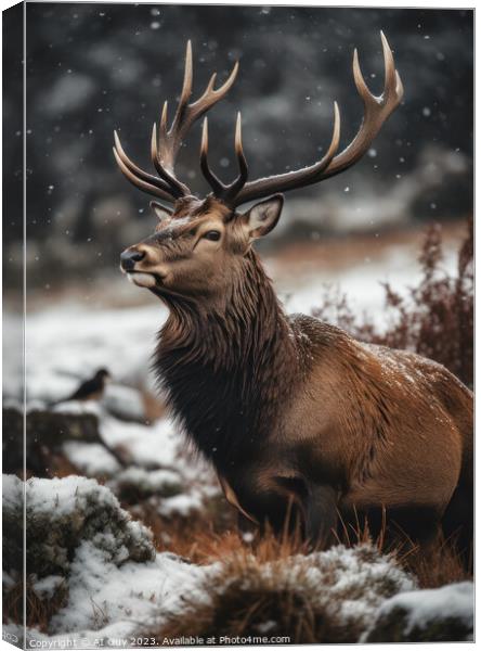 Deer Stag in the Snow Canvas Print by Craig Doogan Digital Art