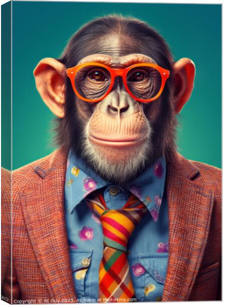 Comical Hipster Chimp Digital Painting Canvas Print by Craig Doogan Digital Art