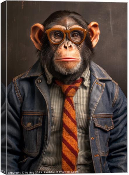 Comical Hipster Chimp Digital Painting Canvas Print by Craig Doogan Digital Art