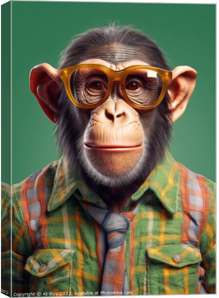 Comical Hipster Chimp Digital Painting Canvas Print by Craig Doogan Digital Art