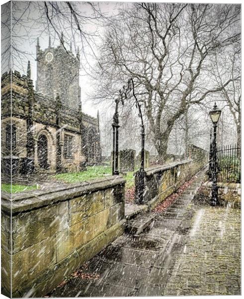 Sleet Storm at St Mary's Church  Canvas Print by Peter Lewis