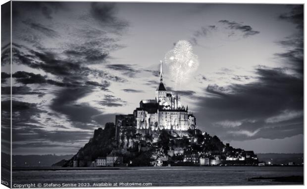 Mount Saint Michel at night Black and White Canvas Print by Stefano Senise