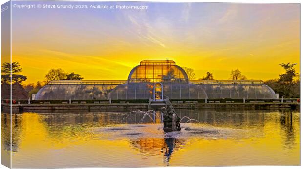 Sunset through the Palm House at Kew Gardens Canvas Print by Steve Grundy