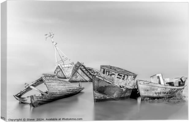 Fine Art View of Abandoned Boats on the Banks of the River Orwell, Pin Mill, Chelmondiston, Suffolk Canvas Print by Steve 