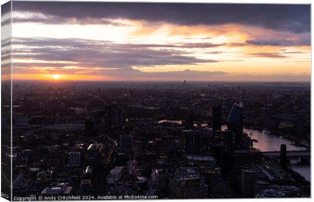 Sunset over London and the River Thames Canvas Print by Andy Critchfield