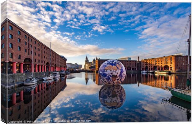 The Floating Earth at Liverpool's Royal Albert Dock Canvas Print by Pete Mainey