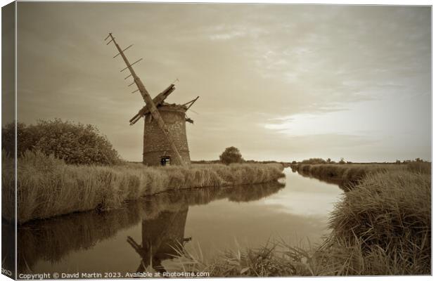 Brograve mill on the Norfolk Broads. Canvas Print by David Martin