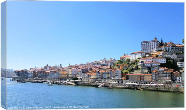 View Of Porto Old Town From Across Douro River Canvas Print by Igor Alifanov