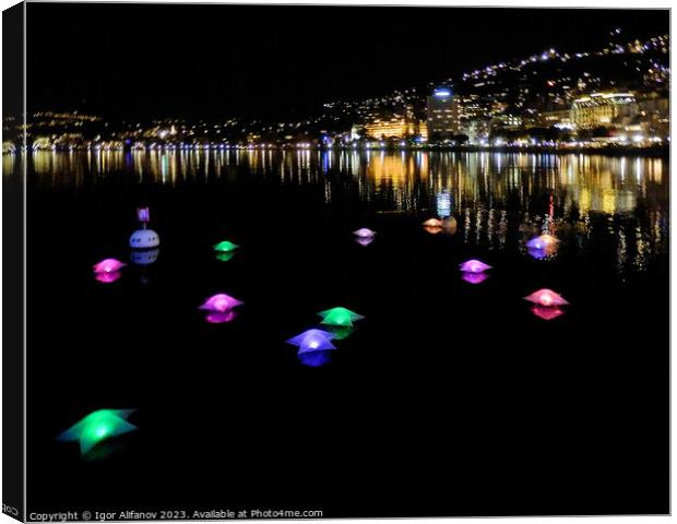Floating Lights On The Lake Geneva Canvas Print by Igor Alifanov