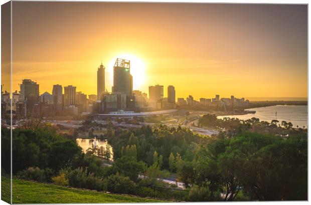 Perth Sunrise from Kings Park Canvas Print by Paul Grubb