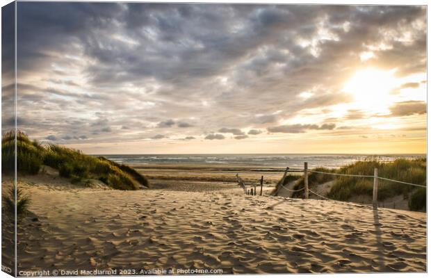 Sunset at Ynyslas Beach Canvas Print by David Macdiarmid