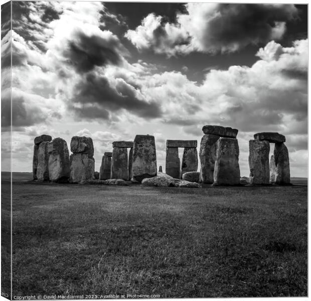 Stonehenge Black & White (Square) Canvas Print by David Macdiarmid