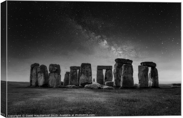 Stonehenge Black & White Astro Canvas Print by David Macdiarmid