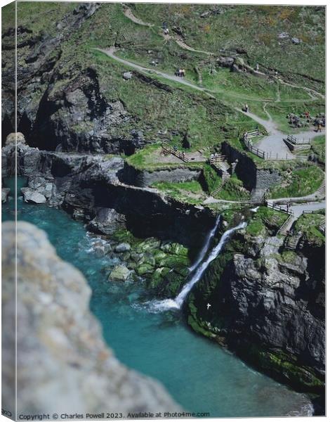 Tintagel waterfall cliffs Canvas Print by Charles Powell
