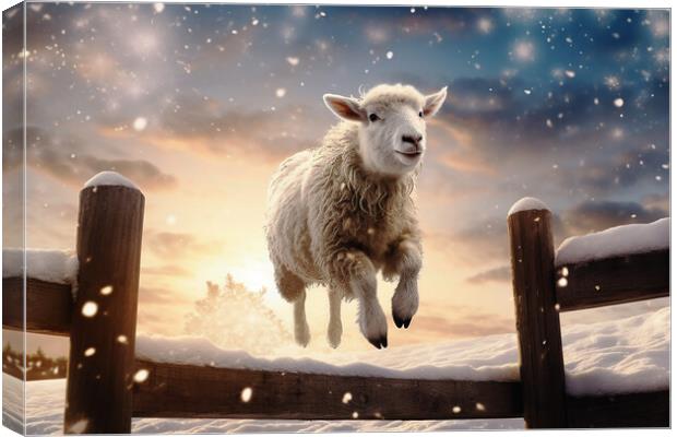 Sheep jumping over fence  Canvas Print by CC Designs