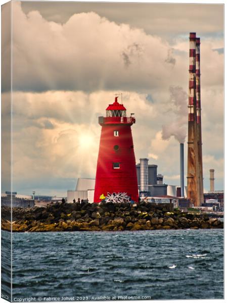 Poolbeg Lighthouse Dublin's Waterfront Silhouette Canvas Print by Fabrice Jolivet