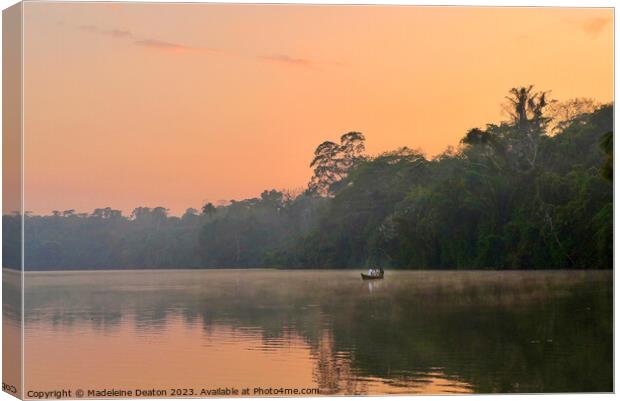 Lake Sandoval at hazy sunset in the Peruvian Amazon Canvas Print by Madeleine Deaton