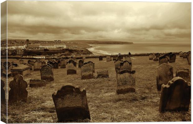 St. Mary’s churchyard view, Whitby, sepia Canvas Print by Paul Boizot