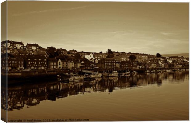 Whitby river reflections, sepia Canvas Print by Paul Boizot