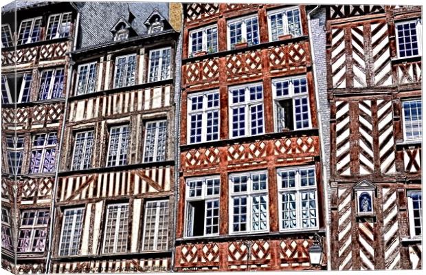 Rennes Medieval buildings, paint effect Canvas Print by Paul Boizot