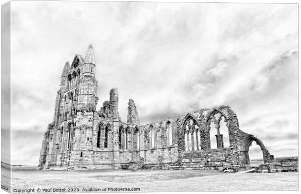 Whitby Abbey 1, grayscale Canvas Print by Paul Boizot