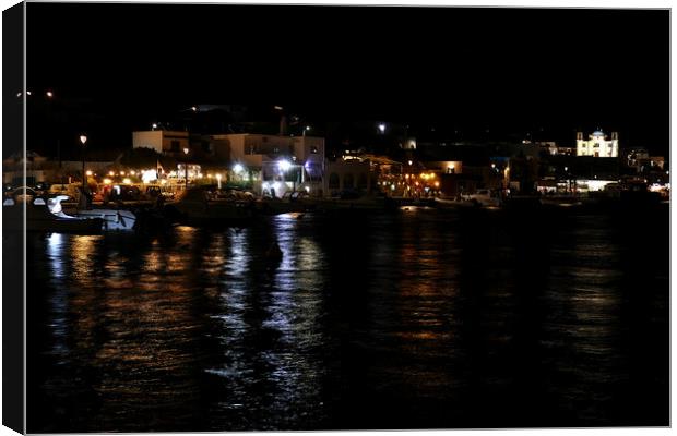 Lipsi harbour by night Canvas Print by Paul Boizot