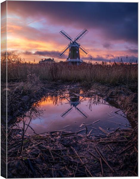 Cley Windmill reflection  Canvas Print by Bryn Ditheridge