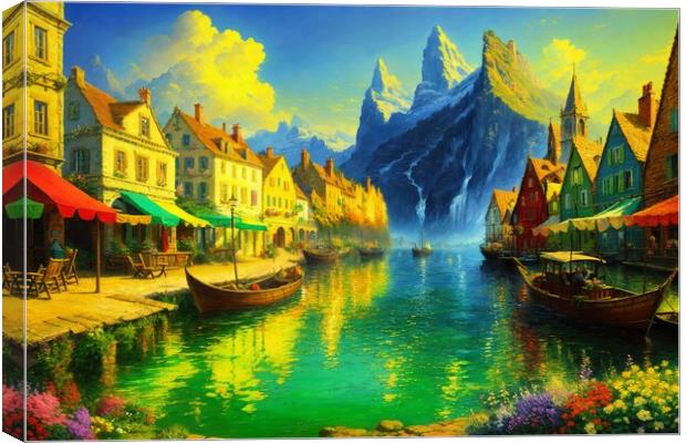 A Quiet Day On The Riverside Town Canvas Print by Victor Nogueira