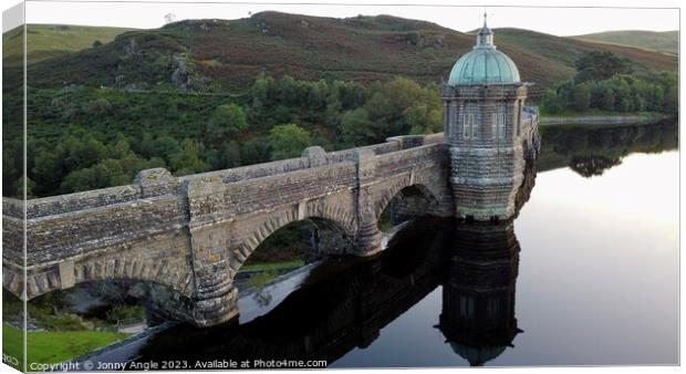 Craig Goch Dam relection in cool water   Canvas Print by Jonny Angle