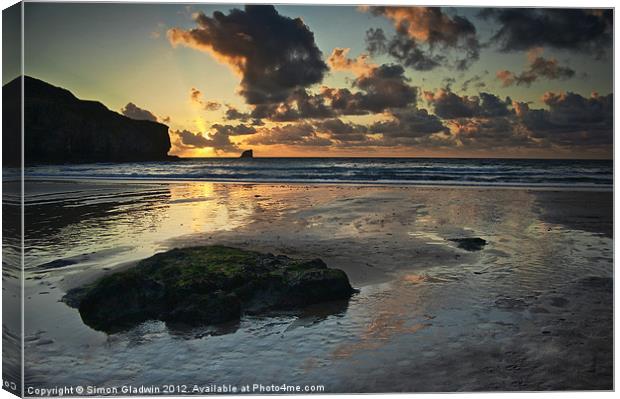 Sunset at Trevaunance Cove, St Agnes Canvas Print by Simon Gladwin