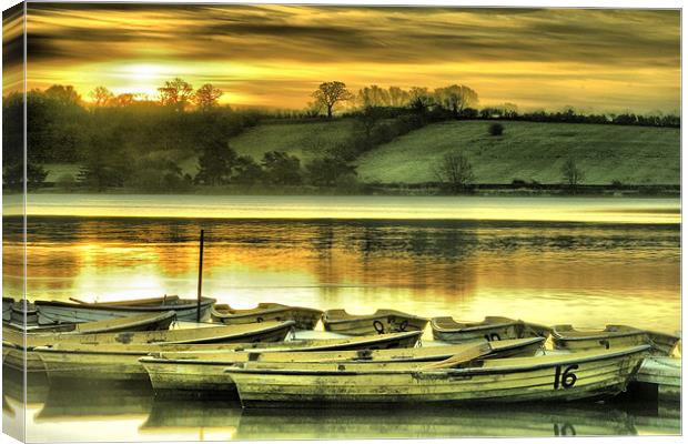 Thornton Reservoir,Boats at Sunrise Canvas Print by Simon Gladwin